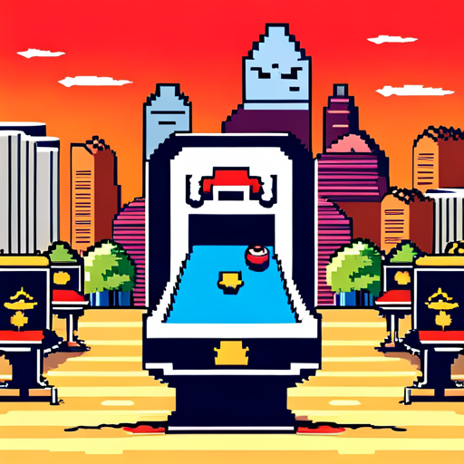 Retro pixel art scene of a nostalgic arcade game, complete with pixelated characters.